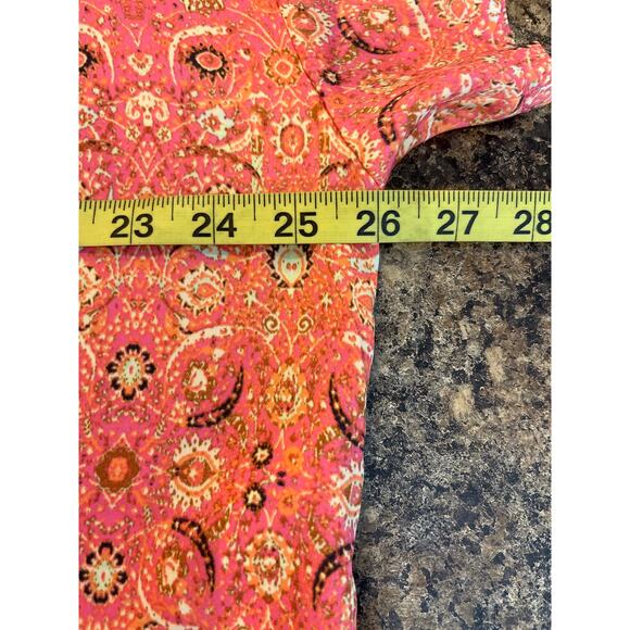 Free People Marion Pink Printed Silky Crop Split Back Shirt Size 10 Floral - Picture 11 of 12